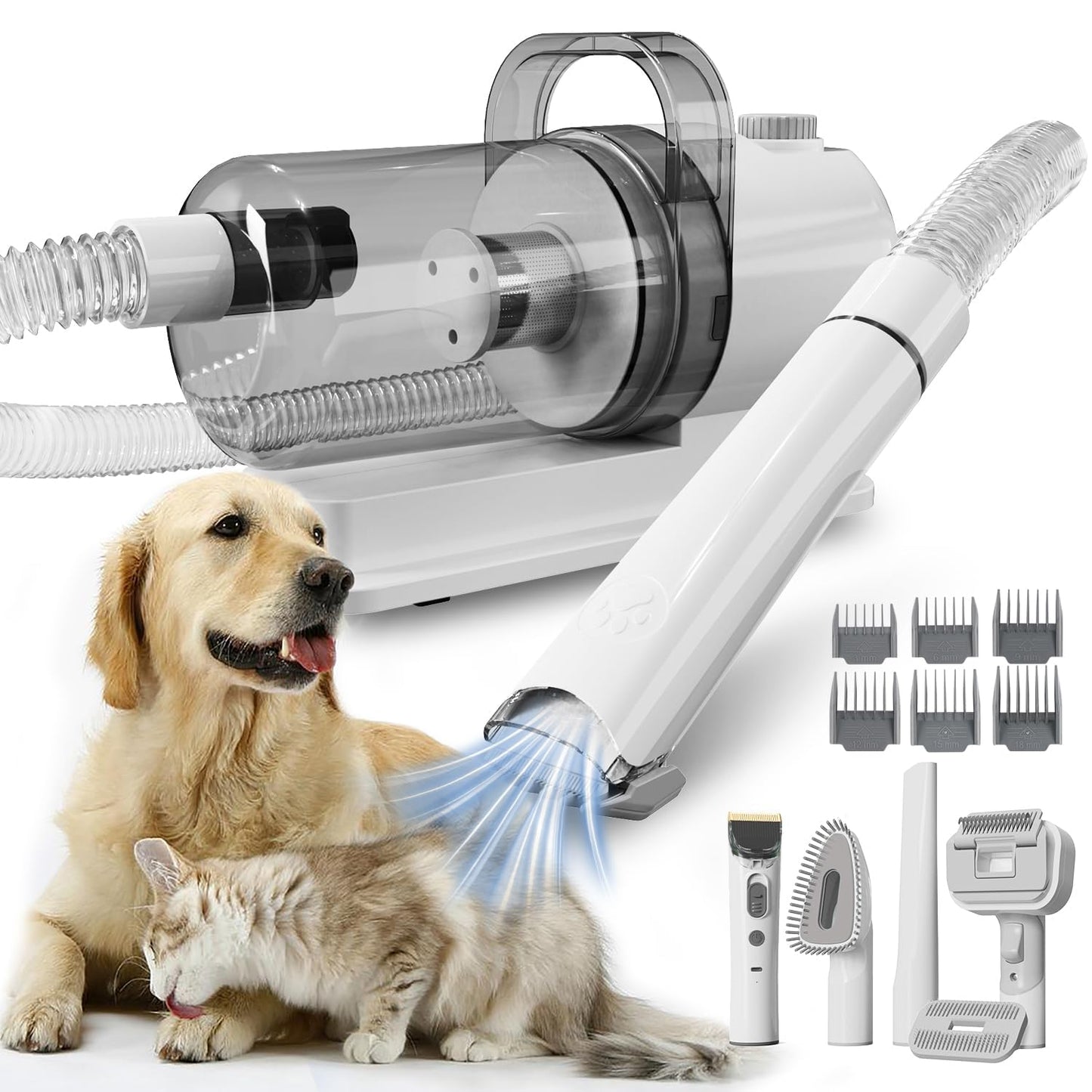 Grooming vacuum kit removing dog hair