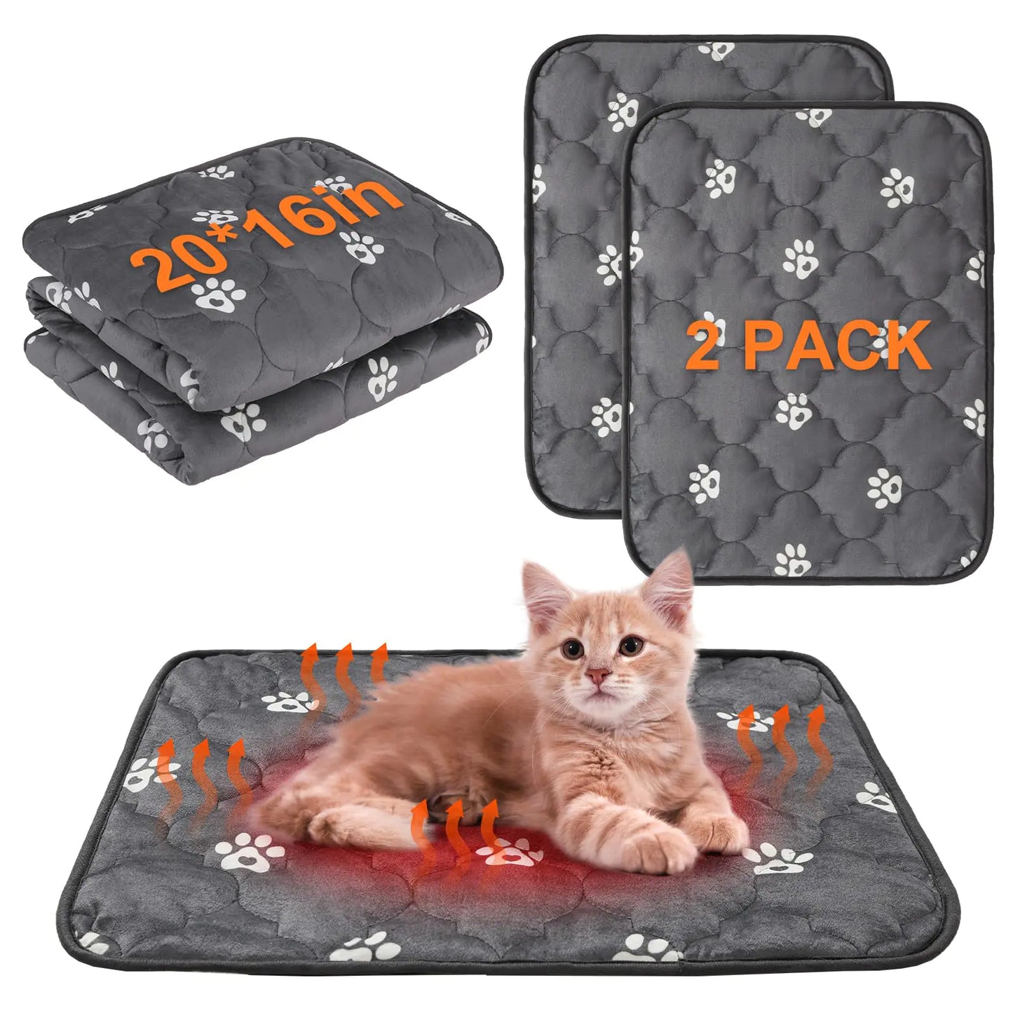 BEAUTYZOO Self Warming Cat Bed Pad Self Heating Dog Bed Mat Heated Cat Bed for Indoor Outdoor Cats Thermal Warmer Pet Pad for Kitten Puppy Washable Non-Slip Chew Proof 2 Pack 16 x 20 Inches Gray